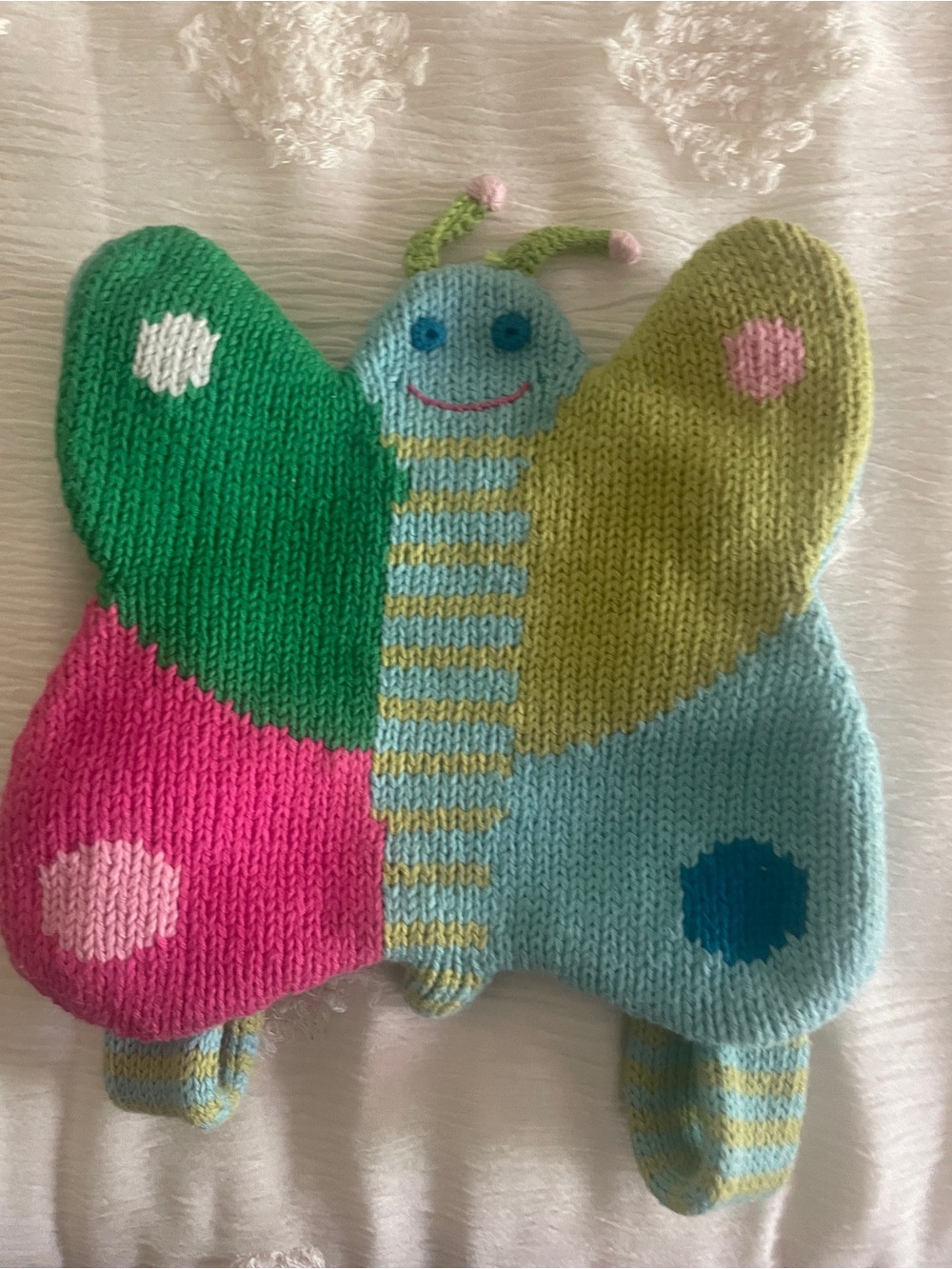 Blabla Hand Knit Colorblock Butterfly Plush Toy - Multicolor, collectible.